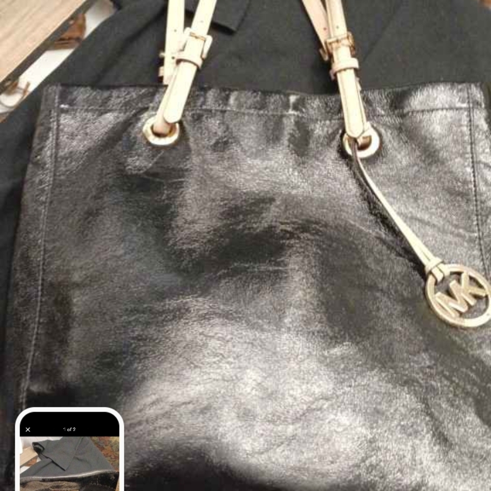 Michael Kors Black and Beige Leather Tote
